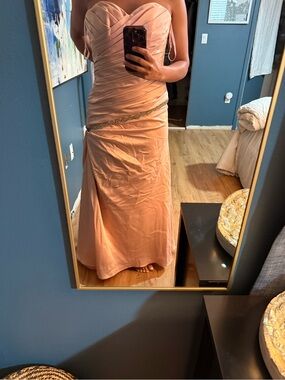 Mori Lee Soft Blush Pink Strapless Beaded Waist Gown